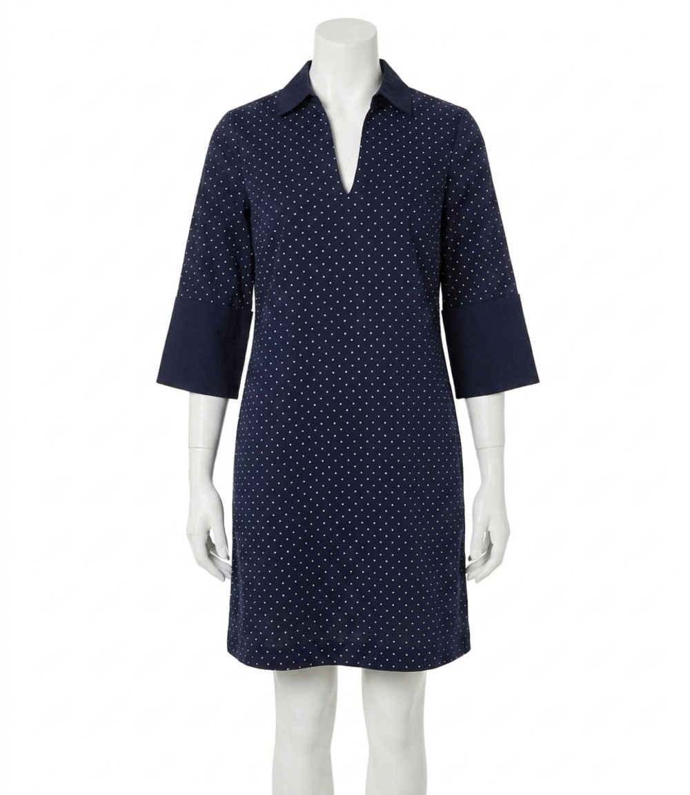 NEW KAREN KANE cuffed sleeve embellished dress in navy